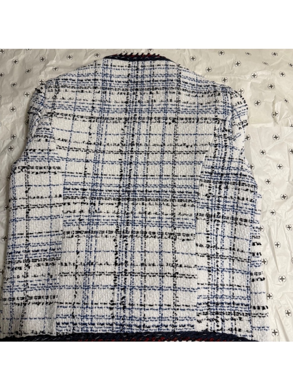 Zara White Tweed Jacket with Navy and Red Trim - Picture 4 of 4
